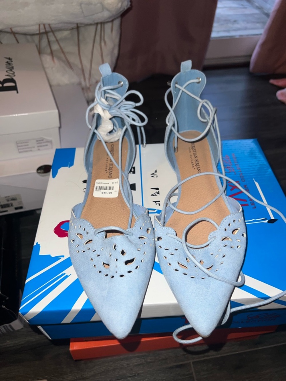 Payless Light Blue Lace-Up Pointed Flats with Cutout Detail